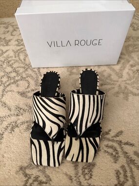 Women’s Zebra-Print Slide Sandals - Black & White by Villa Rouge NWT